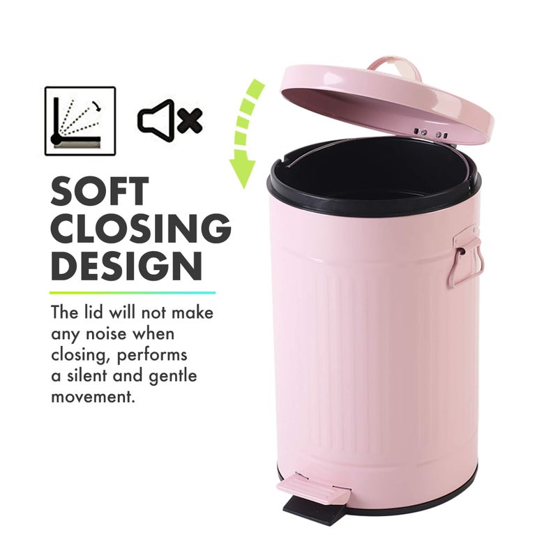 mingol Pink Trash Can with Lid, Bathroom Bedroom Waste Basket Soft Close, Small Garbage Can, Retro Vintage Home Office Trash Can, 12 Liter/3 Gallon, Glossy Pink - Image 3